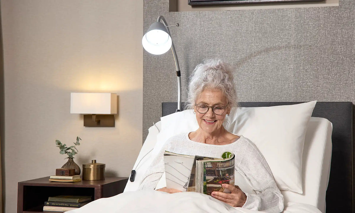 Opera Beds LED Overbed Reading Lamp - Flexible Goose Neck Bed Mounted Task Light - Main Product Image