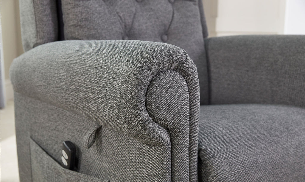 Opera Beds Parker Electric Riser Recliner Chair - Buttoned Back Motorized Lift Armchair - Detail View 4
