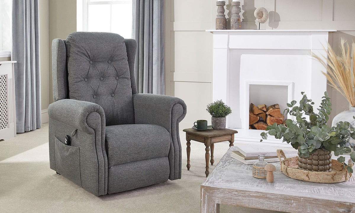 Opera Beds Parker Electric Riser Recliner Chair - Buttoned Back Motorized Lift Armchair - Main Product Image
