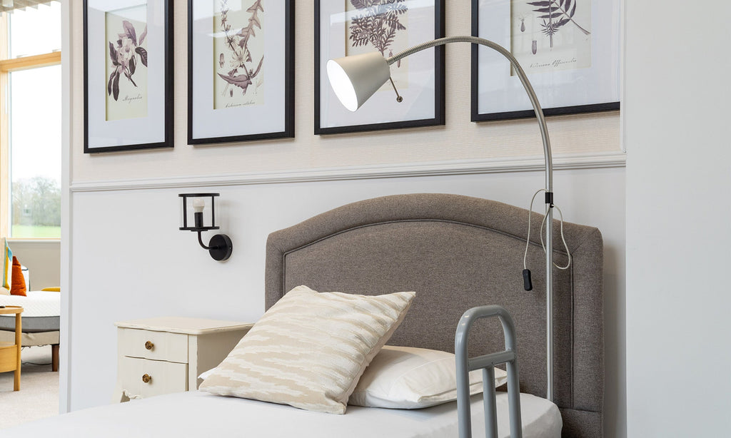 Opera Beds LED Overbed Reading Lamp - Flexible Goose Neck Bed Mounted Task Light - Detail View 2